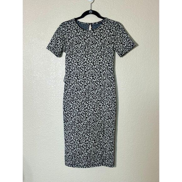 Zara Bodycon Cheetah Print Black Cream Dress Small - Picture 1 of 8